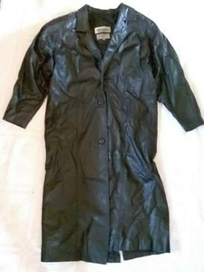 Allison Smith Black Leather Womans Trench Coat Size S 45" long Good condition - Picture 1 of 4