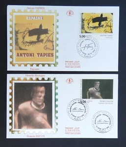 Lot x2 Enveloppes sur Soie Premier jour - FDC  1992 Tableau n°2779 et 2782  TBE - Picture 1 of 2