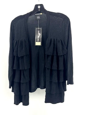 Suéter Cárdigan Suéter Sweaterworks Negro Brillante Con Volantes Frente Abierto Talla L Foto 1 de 4