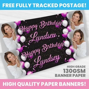 PERSONALISED PINK BALLOONS BIRTHDAY BANNER ANY NAME PARTY DECORATION - Picture 1 of 3