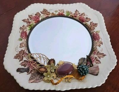 Espejo 7" - Plato "Uvas" Reutilizado De Colección a Nuevo Decoración de Pared Tocador Bandeja Foto 1 de 4