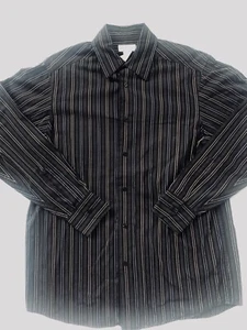 Black Striped Mens Concepts By Claiborne Button Dress Shirt Medium M Long Sleeve - Picture 1 of 4