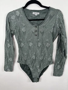 Street One Vintage Top Size UK 6 8 Dusky Green Button Leotard Body Cotton Blend - Picture 1 of 10