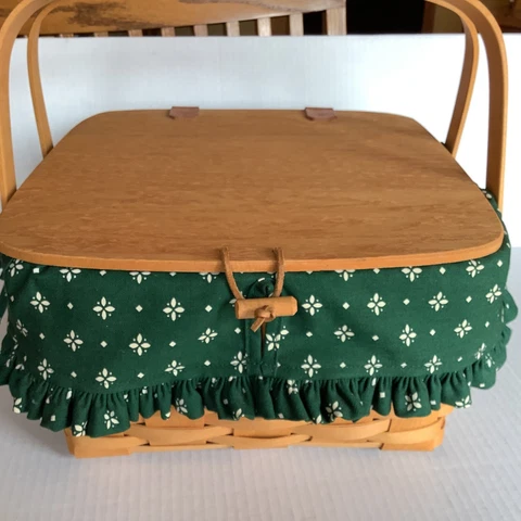 Longaberger 1996 Picnic Basket Medium Green Liner, Protector Insert Unused Cover