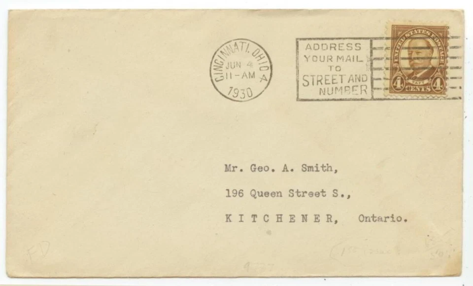 1930 4ct Taft Sc 685 FDC - Cincinnati Ohio to Kitchener Ontario Canada - Image 1 of 1