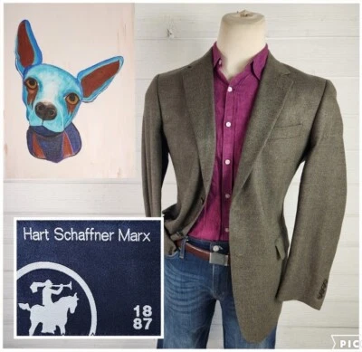 Abrigo Deportivo Hart Schaffner Marx Para Hombres Dos Botones Verde Tostado Tejido Talla 40R Foto 1 de 4
