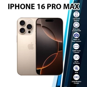 Apple iPhone 16 Pro Max iOS Cell Phone (Desert Titanium/8GB+512GB/Unlocked) - Picture 1 of 8