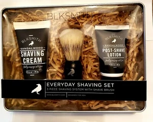 ▥ 3 piezas Kit de Afeitadora BLK Smith Cepillo de Afeitado, Loción y Crema Metal Caja de Regalo NUEVO - Imagen 1 de 1