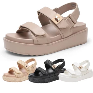 Women Ankle Strap Open Casual Platform Low Wedge Sandals Dress Flat Sandals - Picture 1 of 36