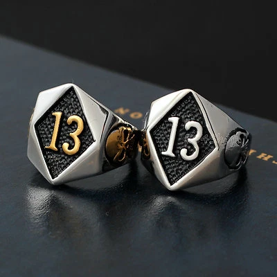 Men's Number 13 Skull Gold Silver Stainless Steel 1%er Biker Ring Black Friday - Image 1 of 4