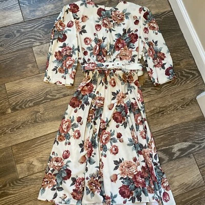 Vestido DE COLECCIÓN AÑOS 70 80 California NUEVO LOOKS Floral Cinturón Día del Té AUTÉNTICO Foto 1 de 4