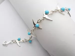 Braccialetto in Argento 925 con Rondini e Turchese ricomposto - Bracciale - - Imagen 1 de 8