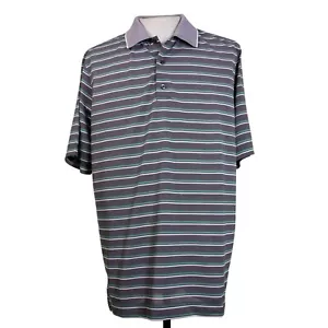 Footjoy Prodry Mens L Gray Stripe Polyester Golf Polo Short SS - Picture 1 of 9