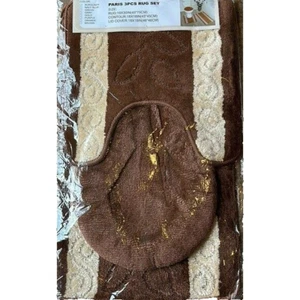 Brown 3pc Bathmat Set Non-Slip Absorbent mat and contour Rugs, Toilet Lid Cover - Picture 1 of 8