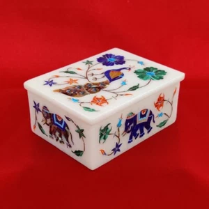 8""x6"" Marmor Weiß Schmuck Box Inlay Edelsteine Schmuck Box Hochzeit Schmuck - Bild 1 von 5