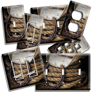 COWBOY HAT RUSTED HORSESHOE ROPE LIGHT SWITCH OUTLET COUNTRY WESTERN WALL PLATES