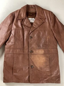Vintage Sears The Leather Shop Leather Coat Made in USA Brown Size 40 - Picture 1 of 22