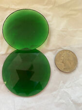 50MM GERMAN STAINED GLASS FACETED ROUND GREEN UNFOILED JEWELS (2 PCS)