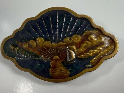 复古帆船皮带扣 1977 年佛手柑黄铜作品 — 第 1/4 张图片