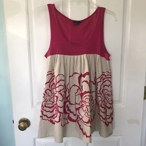 Theory Womens Size XS P 100% Cotton Sleeveless Floral Babydoll Blouse Pink - Picture 1 of 11