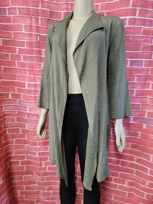 Cárdigan abierto Citron Santa Monica arrugado verde mezcla seda talla M #C6 Foto 1 de 4