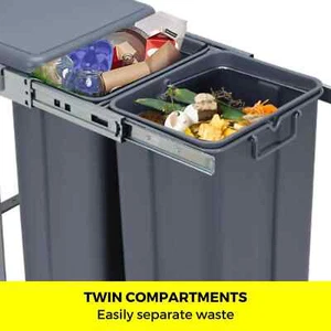 30L Under the Sink Easy Pull Out Dual Rubbish Bins Kitchen Cupboard Trash Bin - Picture 1 of 8