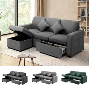Oikiture Sofa Lounge Ottoman Modular Couch 3 Seater Chaise Drawers Fabric/Velvet - Picture 1 of 38