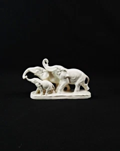 Art Deco Ceramic Group Family Of Elephants German White Porcelain - Picture 1 of 14