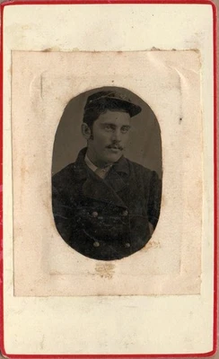 TINTYPE CDV MAN, CAP BADGE OF MERCHANT SHIPPING LINE VICTORIAN FASHION #D4371 - Image 1 of 2