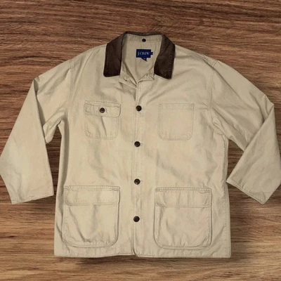 Vintage años 90 J. Abrigo de granero de lona tostada Crew para hombre chaqueta de cuero cuello largo Foto 1 de 4