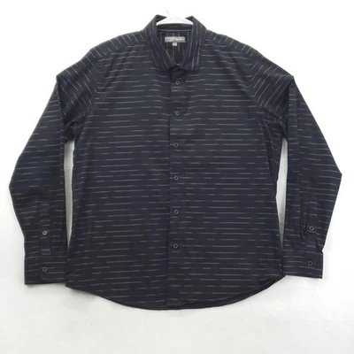 Camisa Ike Behar Para Hombre Grande Negra Gris Rayas Manga Larga Botón Delantero Informal Foto 1 de 4