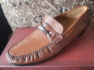 Mezlan Penny Loafer Metall Silber ECHT Braun Eidechse Herren 11 UK/12 US Einzelhandel $ 1.200 - Bild 1 von 22