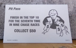 MONOPOLY NASCAR NEXTEL CUP SERIES PIT PASS TARJETA ACABADO EN EL TOP 10 COLECCIONAR $50 - Imagen 1 de 2