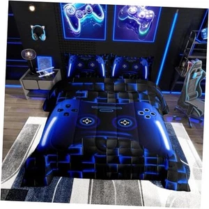 Gaming Size Comforter Sets For Kids Boys Teen Girls Game Twin Blue Black - Picture 1 of 7