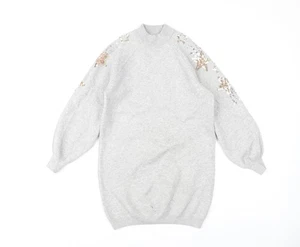 Next Girls Grey Sequin Balloon Sleeve Jumper Dress 12 Years - Picture 1 of 12
