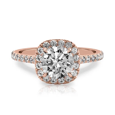 Diamond Ring For Wedding 14k Rose Gold Lab Grown Cushion 1.6 Carat IGI Certified - Image 1 of 4