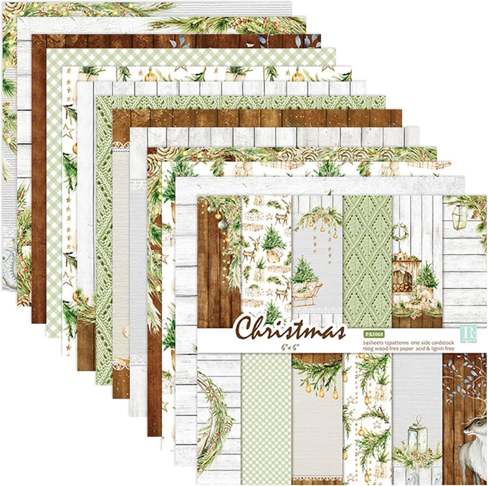 Papel para álbum de recortes de Navidad, 24 hojas vintage árbol de Navidad copos de nieve flor St Foto 1 de 4