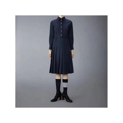 Thom Browne Striped Cotton Flannel Pleated Button Dress 415 126775976 - Image 1 of 4