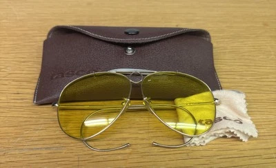 Gafas de sol Tasco Aviator Pilot Shooter lentes amarillas marco de metal dorado de colección Japón Foto 1 de 4