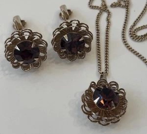 Vintage Sarah Coventry Set:!Rivoli filigrane Halskette & passende Ohrringe; Bronze - Bild 1 von 9