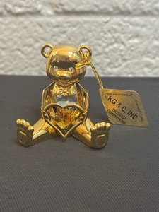 24k Gold Plated Amber Swarovski Crystal Bear Figurine Ornament Christmas READ - Picture 1 of 15