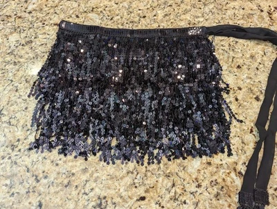 Zoestar Boho Sequin Tassel Hip Wrap Skirt Belly Dancing Black 30" waist - Image 1 of 4