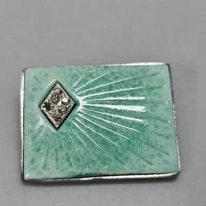 Broche Art Deco Vintage Vidrio Pekín Estrás Acento Rayos Verdes Tono Plata - Imagen 1 de 14