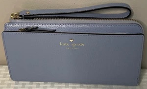 New Kate Spade Blue Leather Double Zip Accordion Wristlet Wallet - Picture 1 of 11