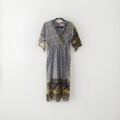 Vintage 1970's Gilead Dragon Floral Print Maxi Dress USA 100% Cotton Boho Hippie - Image 1 of 4