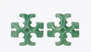 BEAUTIFUL TORY BURCH GREEN ENAMEL ROXANNE EARRINGS. - Picture 1 of 6