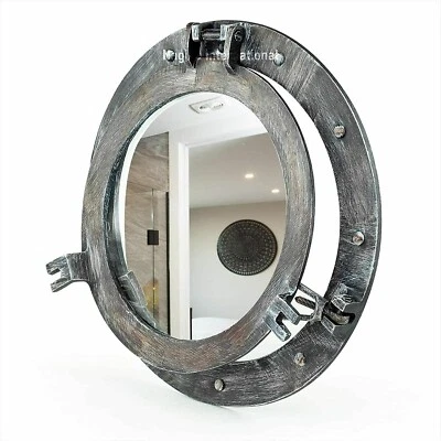 15"Rustic Black Grey Porthole Window | Vintage Ship Decor Nautical Wall Decor - image 1 of 4