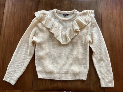 Suéter Skies Are Azul Antiguo Blanco Boho Tejido con Volantes Grande Nuevo con Etiquetas Foto 1 de 4