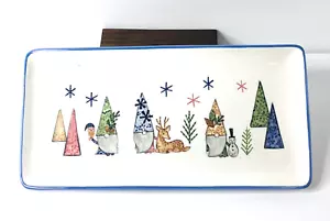 Ceramic Serving Tray Peppermint & Pine Christmas PASTEL SANTA GNOMES&TREES - Picture 1 of 3