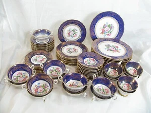 10+ Royal Stafford "Empress" 7 Piece Settings Floral Cobalt Blue/Gold Dinner Set - Picture 1 of 14